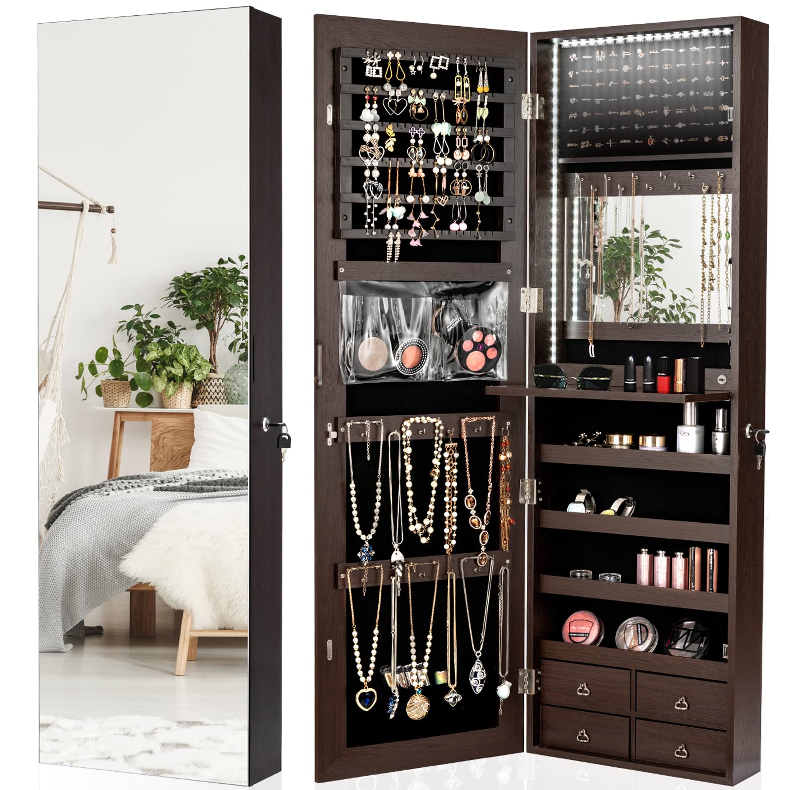 Charmaid LED Strip Jewelry Armoire with Full Length Mirror - 47.2