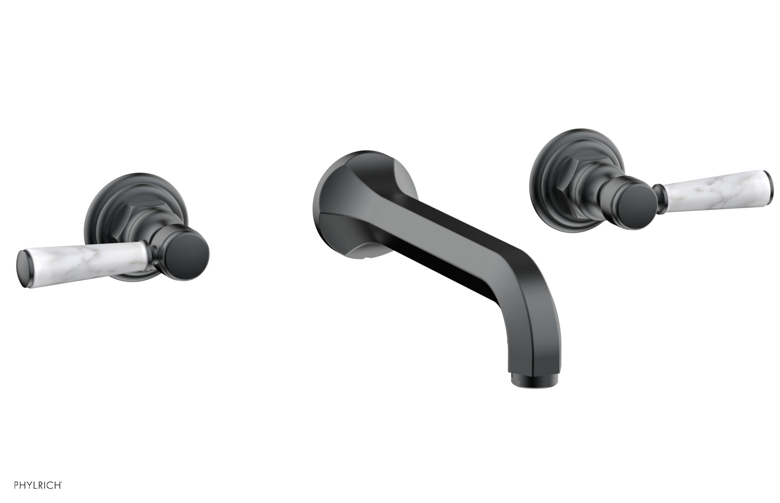 HEX TRADITIONAL Wall Mount Tub Faucet Set with White Marble Lever Handles - 500 58 - Perfect for Bathroom Renovation & Luxury Spa Experience