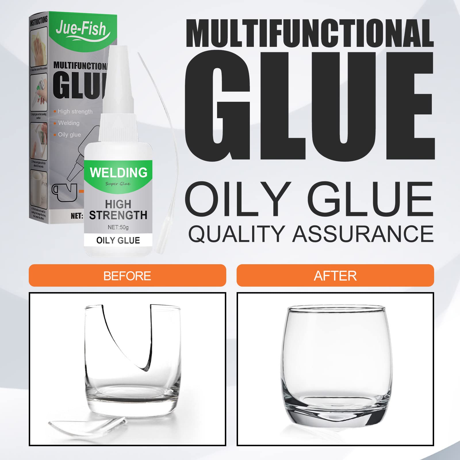 Jue Fish High-Strength Oil-Based Adhesive - Multipurpose Strong Bonding Glue for Crafts, DIY, Wood & Metal Repair (2 Pack, 50g Each) - Perfect for Home Repairs, Jewelry Making & Industrial Applications