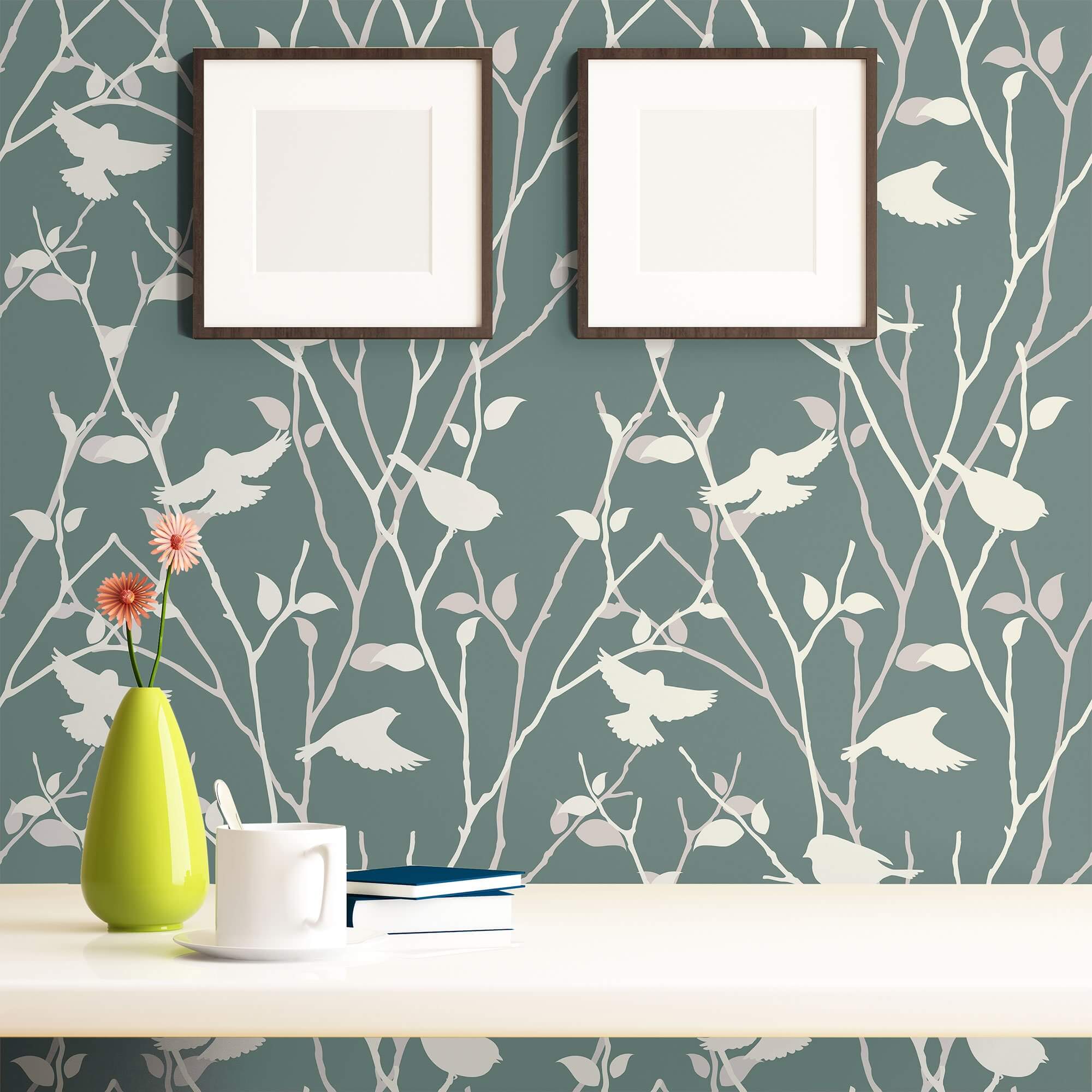 Grey Bird Animal Peel and Stick Removable Wallpaper 2066 - Self-Adhesive Decorative Wall Mural for Nursery, Bedroom, Living Room & Office Decor