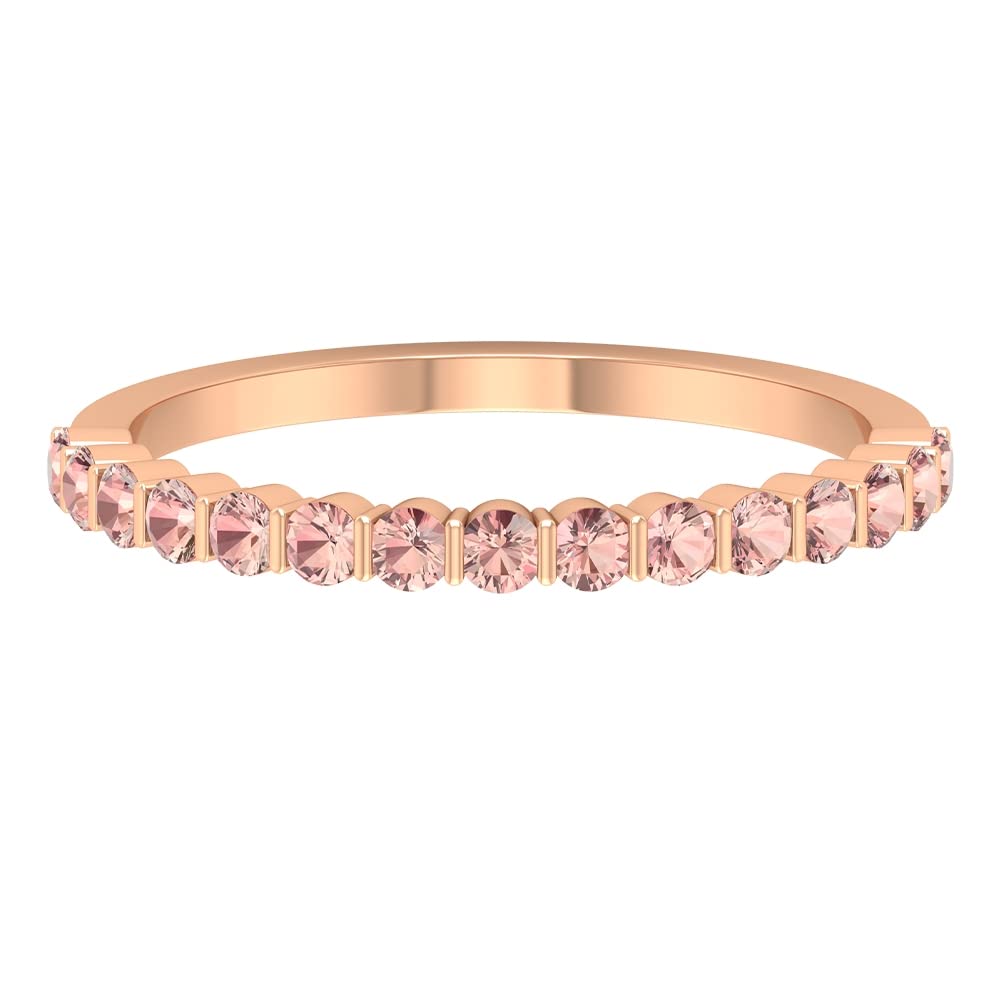 1/2 CT Morganite Half Eternity Ring - 14K Solid Gold Bar Set October Birthstone Ring for Women | Perfect for Anniversaries, Engagements & Special Occasions