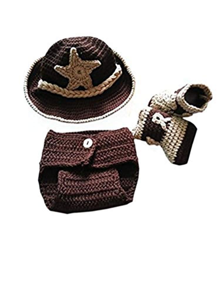 Pinbo® Newborn Baby Crochet Photo Prop Set - Cowboy Hat, Boots & Diaper Cover for Western Style Photoshoots | Perfect for 0-3 Months Old Infant Photography, Baby Showers & First Birthday Parties