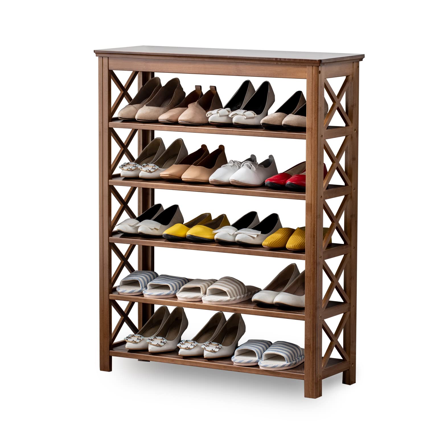 SOBIBO 6-Tier Bamboo Shoe Rack Organizer - Space Saving Shoe Storage Shelf for Entryway, Closet, Bedroom & Front Door | Perfect for Organizing Sneakers, Boots & Sandals in Small Spaces
