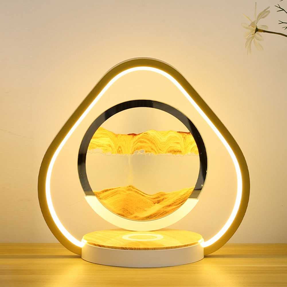 Wireless Charging Bedside Lamp with Moving Sand Art - 3D Deep Sea Sandscape Night Light for Bedroom, Living Room, Office & Guest Room - Small Table Lamp with USB Port for Nightstand, Dresser or Desk
