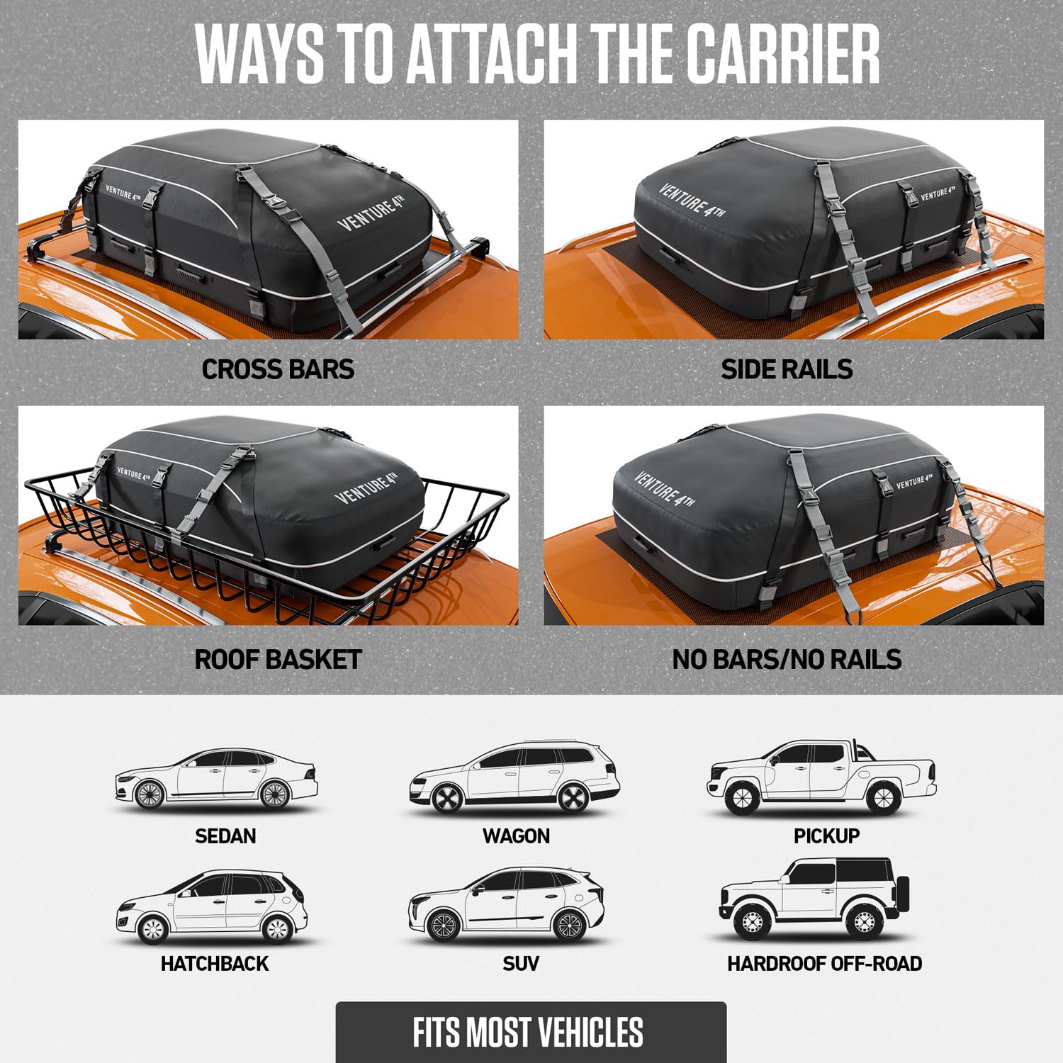 VENTURE 4TH 21 Cubic Feet Waterproof Rooftop Cargo Carrier Bag - Heavy Duty Car Roof Storage with Tie-Down & Compression Straps - Fits SUVs, Sedans, Trucks (With/Without Roof Racks) - Perfect for Road Trips, Camping & Travel Gear Storage