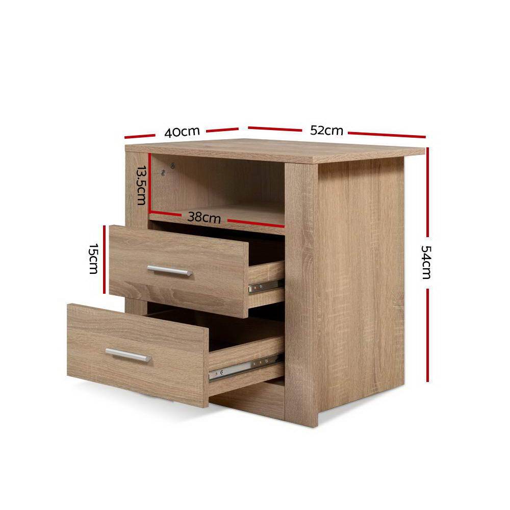 Oak Bedside Table with Drawers - Storage Cabinet, Nightstand, End Table for Bedroom, Living Room & Office Organization
