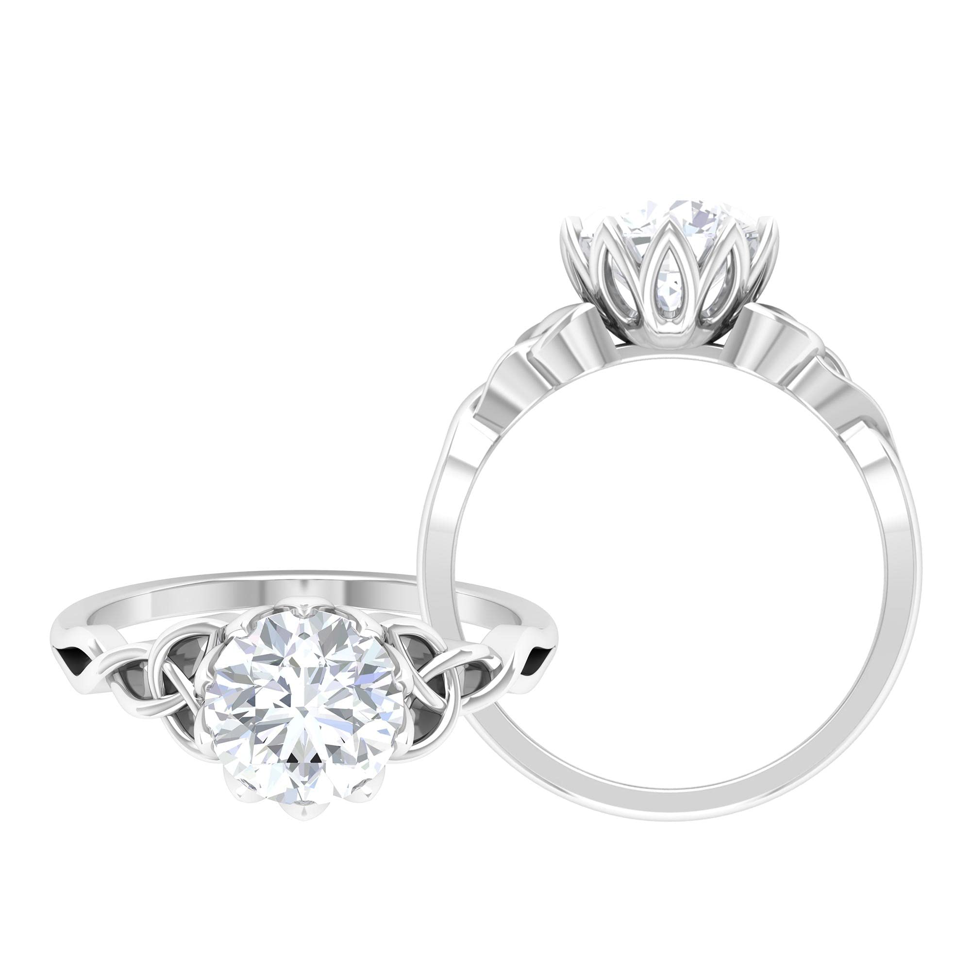 2 CT Moissanite Solitaire Ring for Women - 8 MM Round Cut Moissanite Engagement Ring in 14K Solid Gold, Celtic Wedding Band, Elegant Promise Ring - Perfect for Proposals, Anniversaries, and Special Occasions