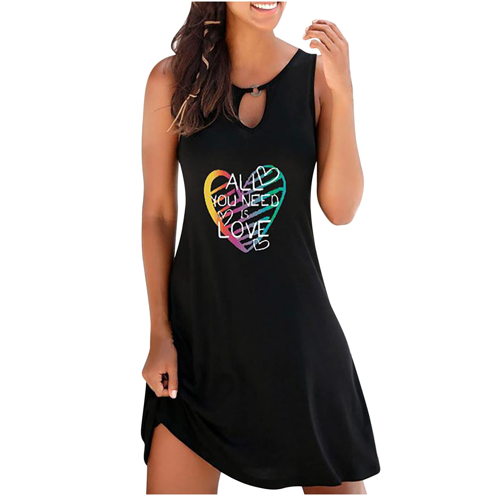 Gerichy Women's Summer Sleeveless Mini Dress - Floral Print Tank Sundress, Plus Size Casual Beach Dress in Black | Perfect for Vacation, Pool Party & Summer Outings