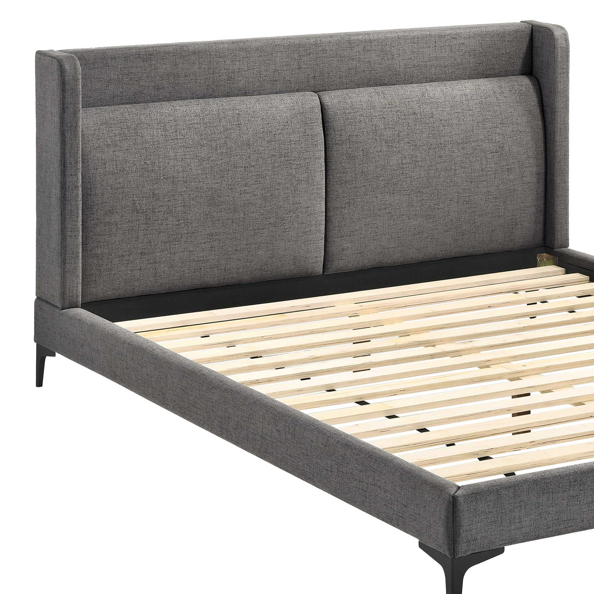 Armen Living Legend 3-Piece Queen Size Bedroom Set with Platform Bed and Nightstands, Gray/Black Fabric - Perfect for Modern Master Bedrooms and Guest Rooms