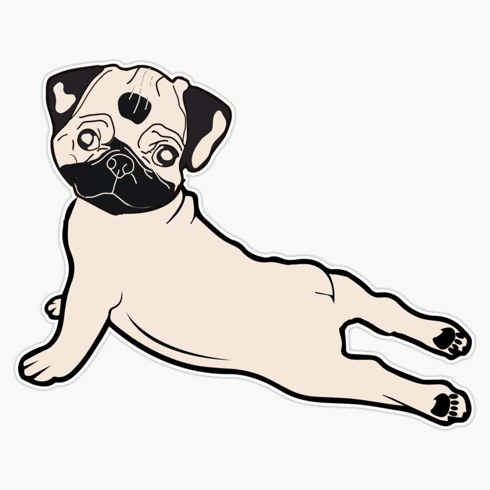 Yoga Pug Vinyl Sticker - Upward Facing Dog Bumper Decal | Waterproof 5 Inch Car Laptop Water Bottle Decoration | Cute Animal Yoga Lover Gift for Pet Owners