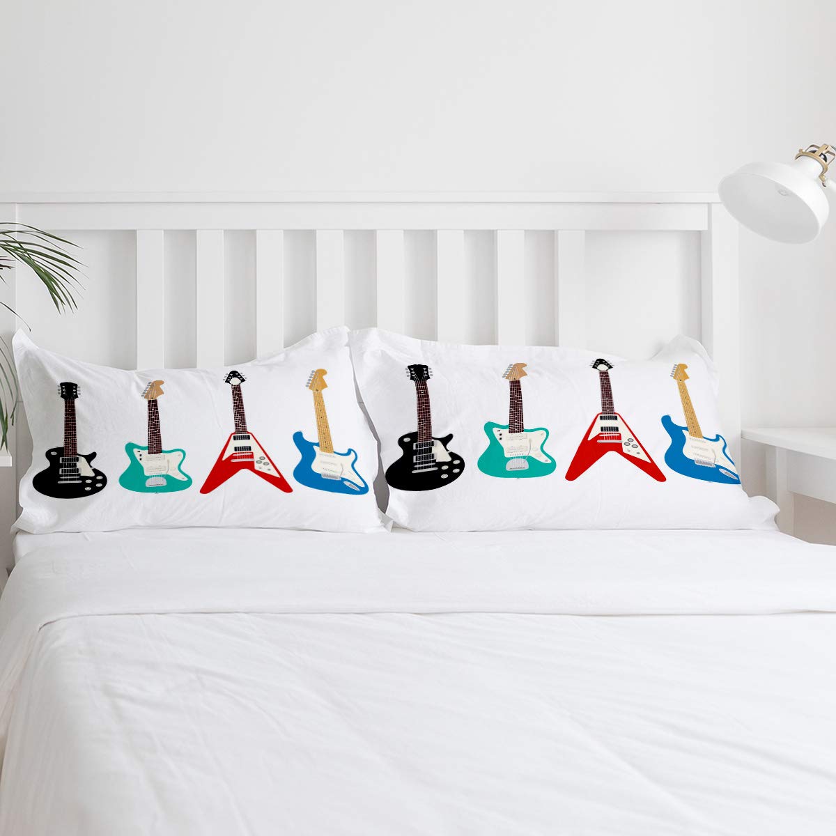 4-Piece Guitar Bass Music Duvet Cover Set - Soft & Comfortable Bedding for Kids & Adults, Includes 1 Duvet Cover, 1 Flat Sheet & 2 Pillowcases (Twin Size) - Perfect for Music Lovers' Bedrooms, Dorm Rooms & Gift Giving