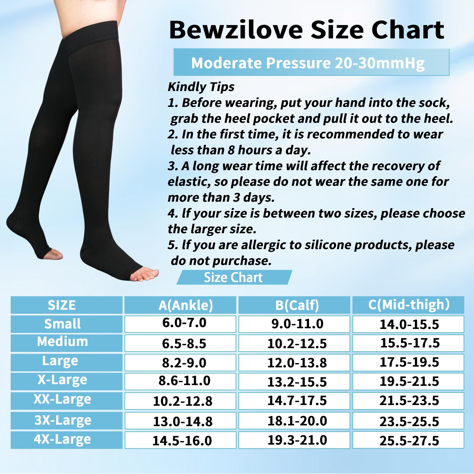 20-30 mmHg Thigh High Compression Stockings for Women & Men - Open Toe with Silicone Dot Band - Varicose Vein Relief & Circulation Support for Travel, Pregnancy & Long Standing