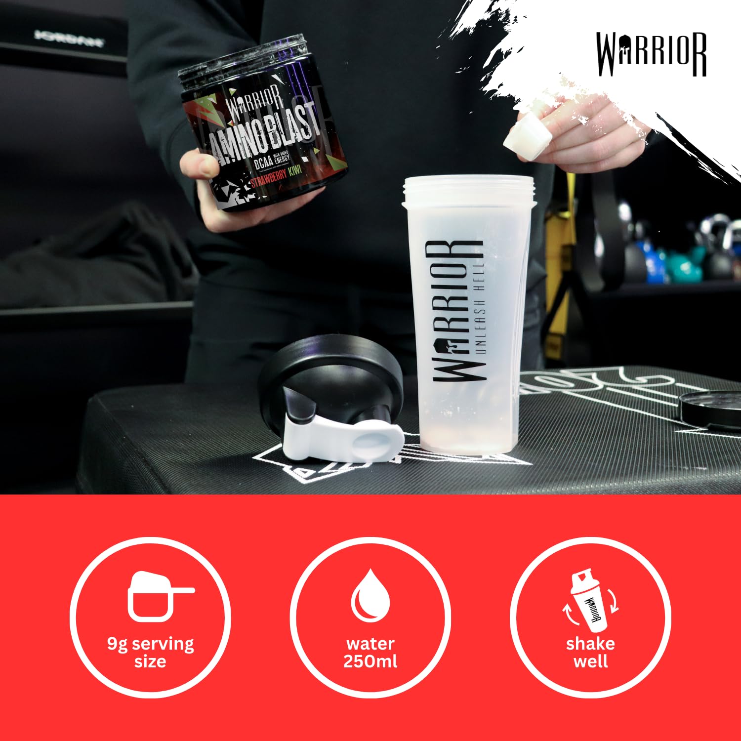 Warrior Amino Blast 270g BCAA Powder - Branched Chain Amino Acid Supplement for Workout & Recovery - Strawberry Kiwi Flavored Energy Drink (30 Servings) | Pre-Workout, Post-Workout & Muscle Recovery Drink for Athletes & Fitness Enthusiasts