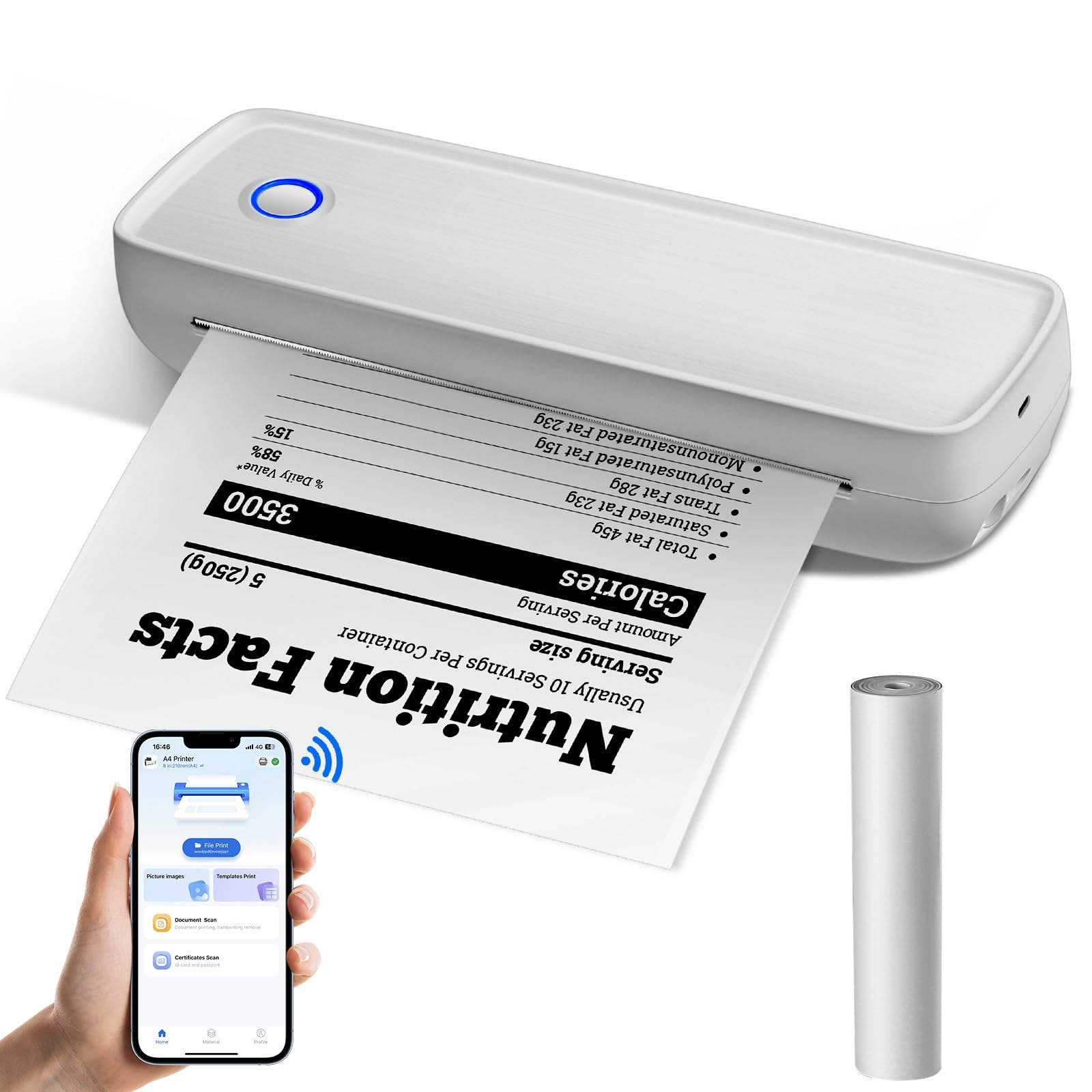 Wireless Portable Thermal Printer for Travel - Inkless Bluetooth Printer Supports 8.5