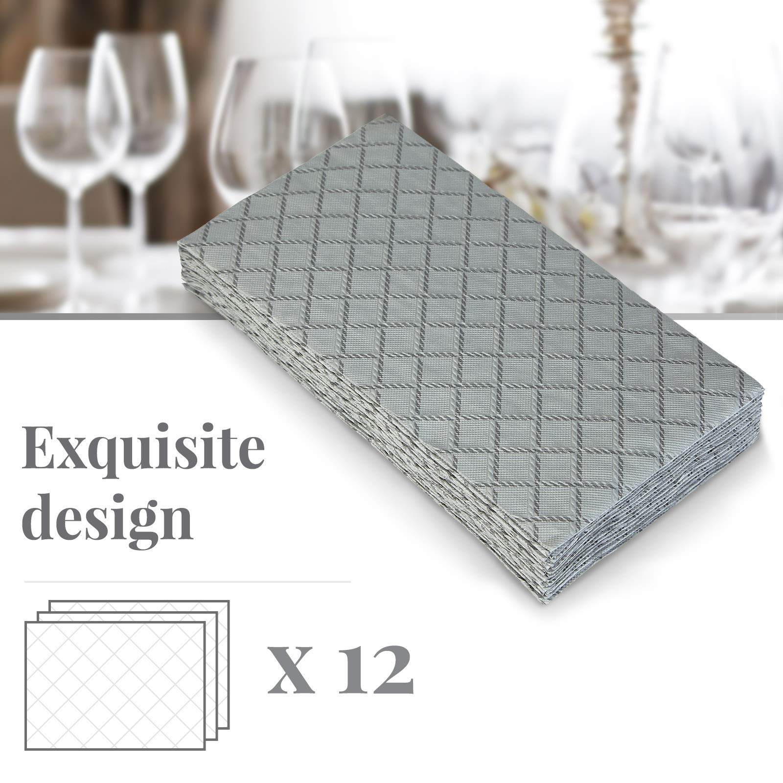 Premium Silver Spoons Disposable Quilted Guest Towels - European Made Linen-Like Napkins for Upscale Weddings, Fine Dining & Luxury Events (12-Piece Set) - Perfect for Bridal Showers, Dinner Parties & 5-Star Hospitality