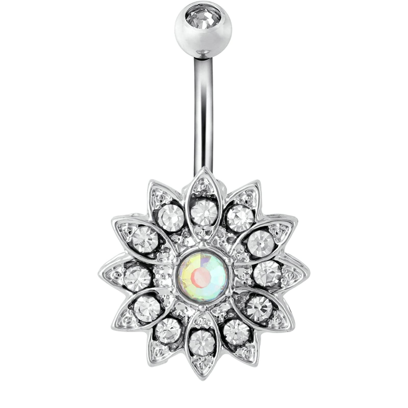 Opal Flower Belly Rings for Women - Surgical Stainless Steel CZ Navel Piercing Jewelry | Best Friend Gifts, Summer Beach Wear, Festival Accessories