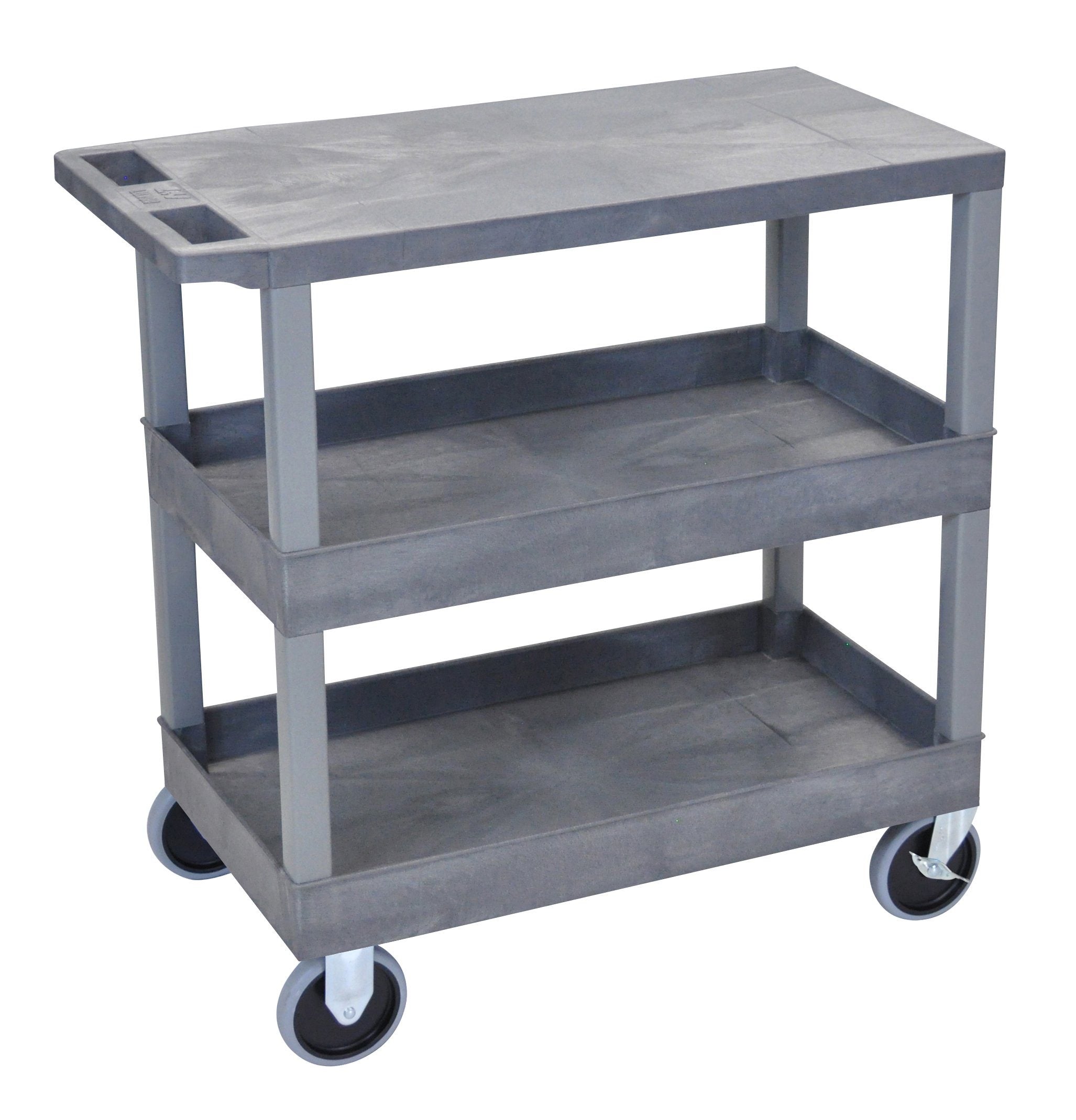 Luxor Gray EC211HD 18x32 Utility Cart with 2 Tub & 1 Flat Shelves - Perfect for Kitchen, Bathroom, or Office Storage and Organization