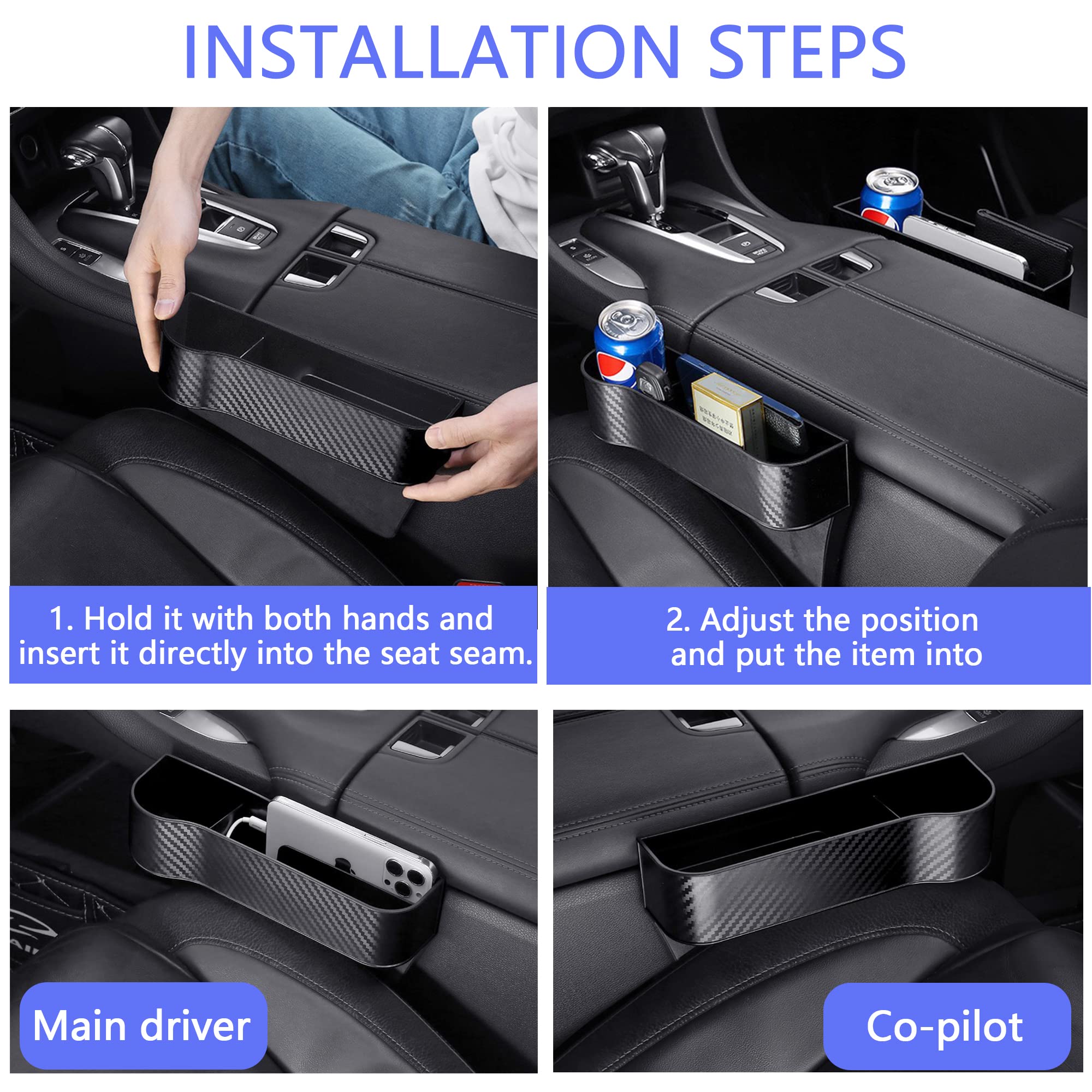 Premium Leather Car Seat Gap Filler Organizer - Multifunctional Car Storage Accessory with Carbon Fiber Design (Beige) - Perfect for Phones, Keys & Small Items in SUV, Sedan & Truck