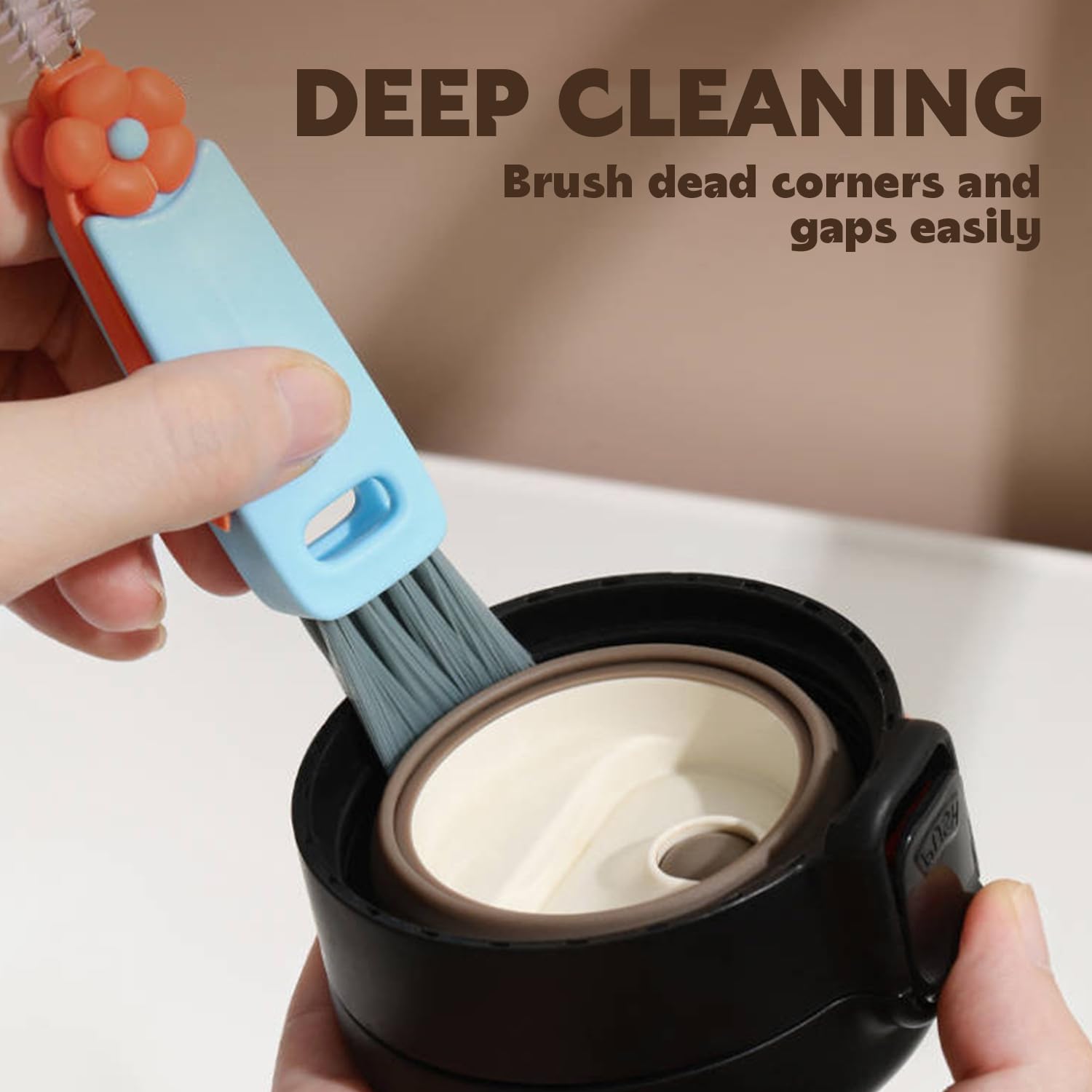 3 in 1 Multifunctional Cleaning Brush Set - Bottle Gap & Tight Space Cleaner, Cup Lid Scrubber with Handle (6 Pack) - Perfect for Travel, Baby Bottles & Kitchen Cleaning