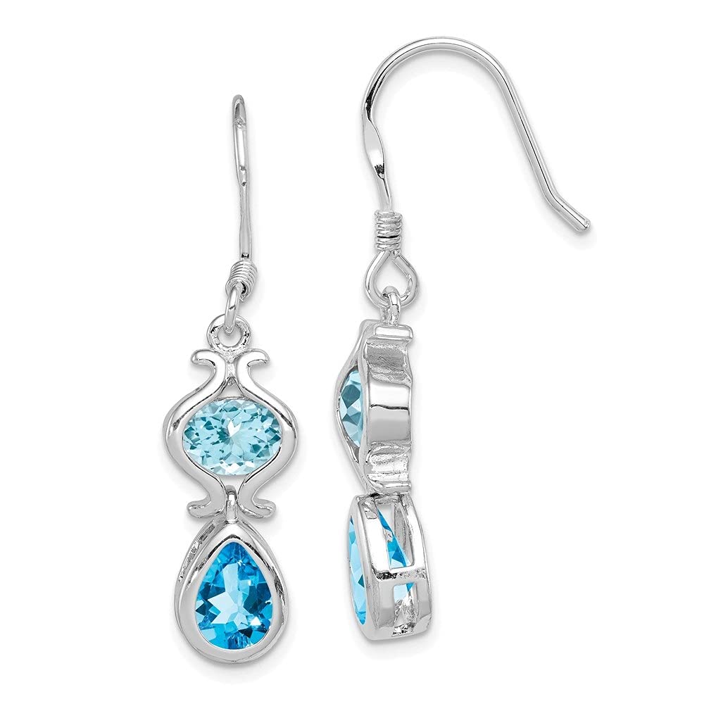 Sterling Silver Blue Topaz Dangle Earrings for Women | Fine Jewelry Gift for Birthday, Anniversary & Special Occasions | Elegant Everyday Wear & Evening Accessories