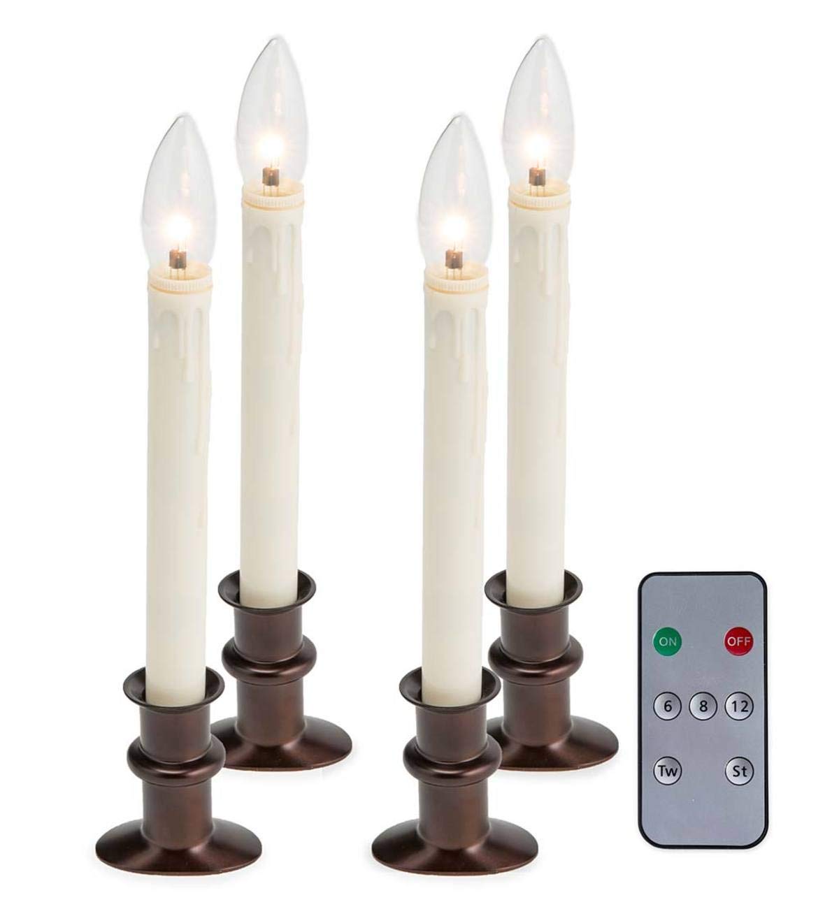 Plow & Hearth Adjustable Window Hugger LED Candles Set of 4 with Remote Control - Bronze Finish for Home Decor, Holiday Lighting & Cozy Ambiance