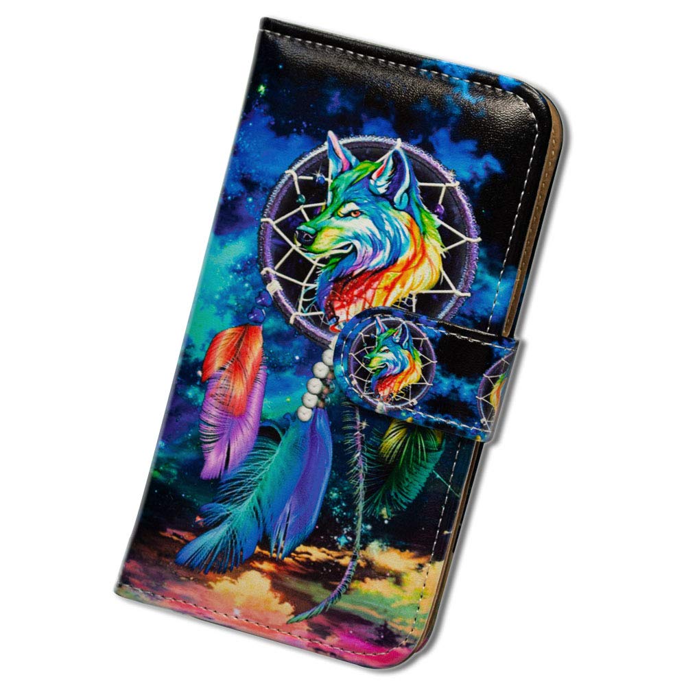 Premium Leather Flip Wallet Case for LG K40/K12 Plus/X4/Solo LTE/Harmony 3/Xpression Plus 2 - Dream Catcher Wolf Sky Design with Card Slots & Kickstand | Perfect for Work, Travel and Everyday Protection