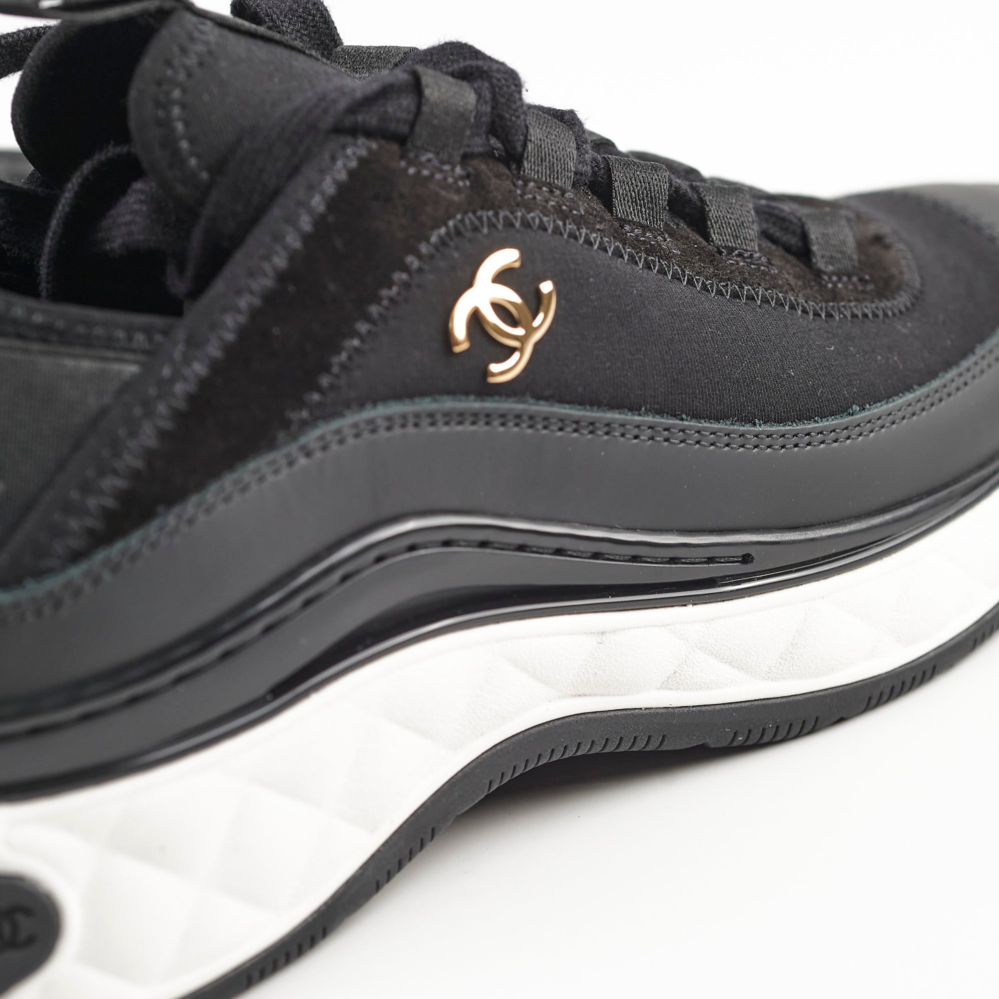 Chanel Black Leather Sneakers for Women Size 37.5 - Comfortable Casual Shoes for Walking, Travel & Everyday Wear