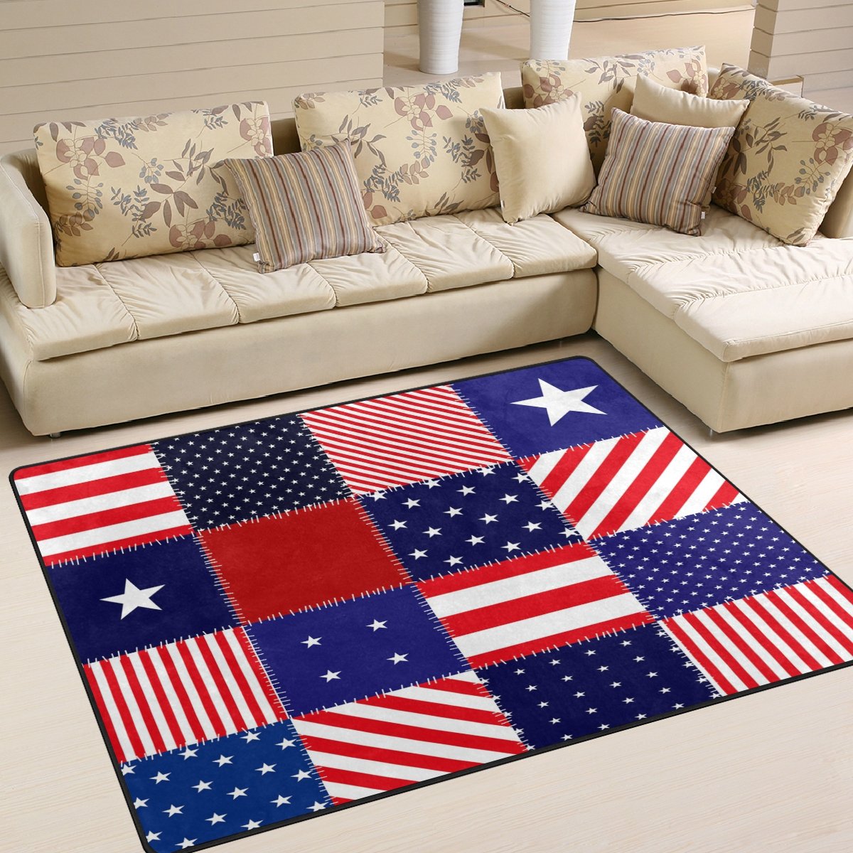 Vintage American Flag Area Rug - USA Star & Stripes Design - 5'3