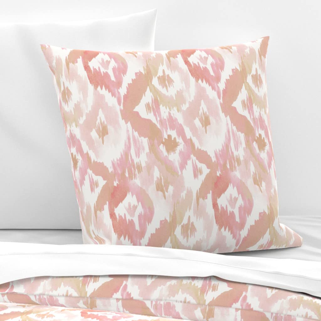 Custom Ikat Diamonds Blush Pink Cotton Sateen Euro Sham - Geometric Watercolor Print Bedding for Nursery & Home Decor | Soft Pillow Cover for Girls' Room, Boho Chic Bedroom Accent