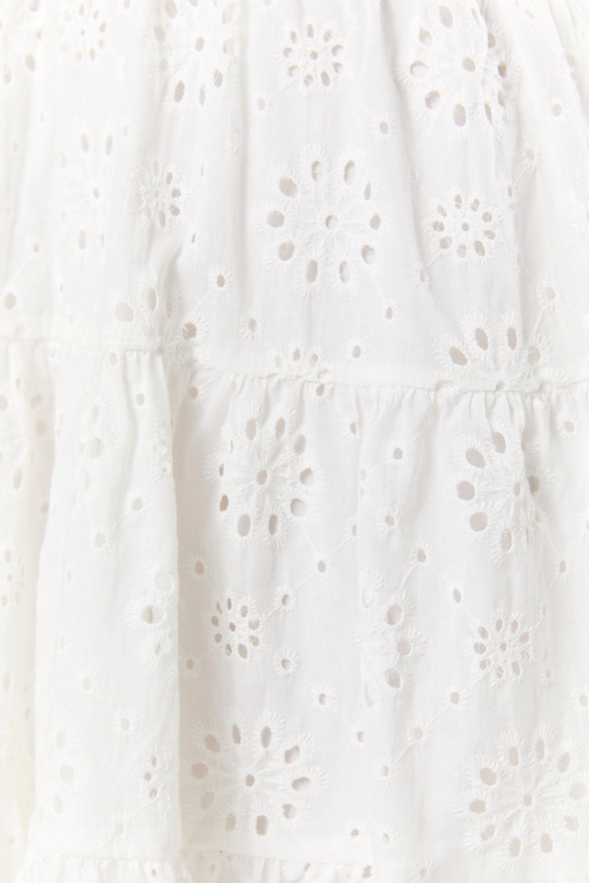 Elegant White Tie Shoulder Eyelet Dress for Women - Perfect for Weddings, Parties & Special Occasions | Wear With Love