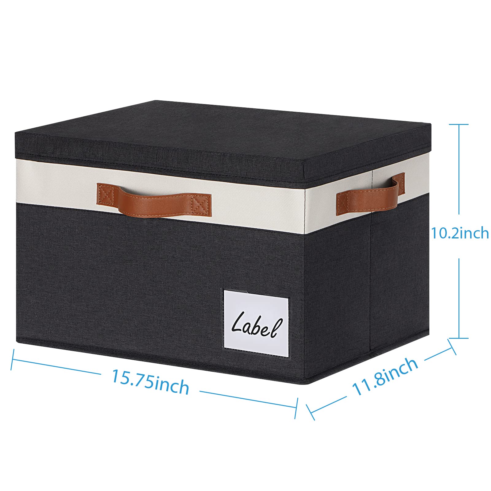 Extra Large Foldable Storage Bins with Lids - 32L Fabric Storage Baskets with 3 PU Handles & Labels - Sturdy Closet Organizer for Bedroom, Office, Laundry Room (3 Pack, Black & White) - Perfect for Seasonal Clothes, Toys, Blankets & Home Organization