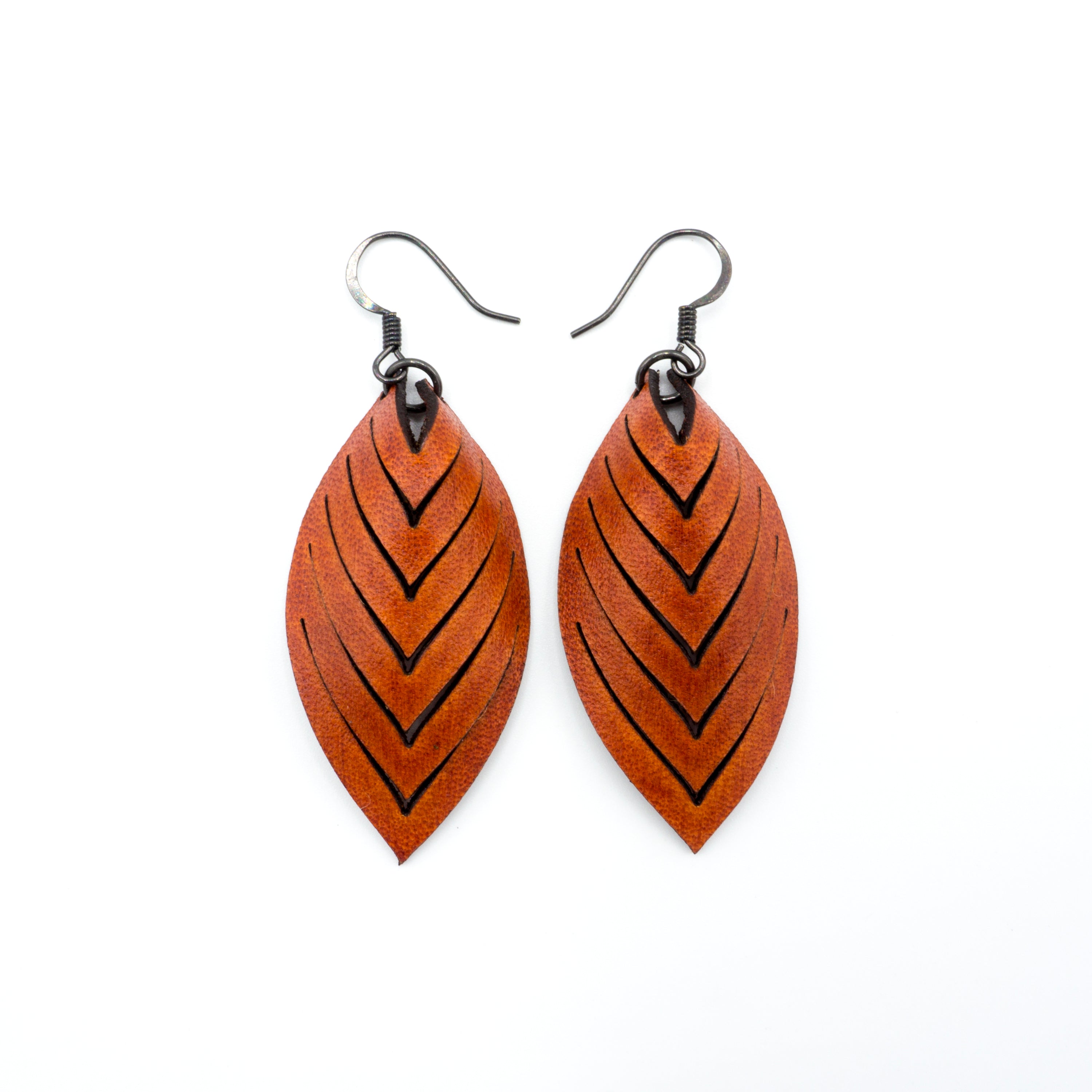Terrabyte 14 [S] Dark Orange Leather Earrings for Women - Boho Chic Handmade Dangle Drop Earrings for Casual Wear, Parties & Festivals