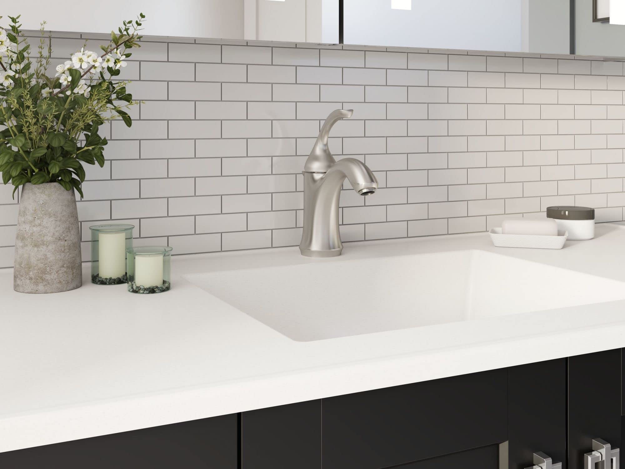 Kohler K-10215-4-BN Forté Single Handle Bathroom Sink Faucet - 1.2 GPM, Brushed Nickel Finish, One-Hole Mount for Modern Bathrooms - Perfect for Vanities, Powder Rooms & Guest Baths