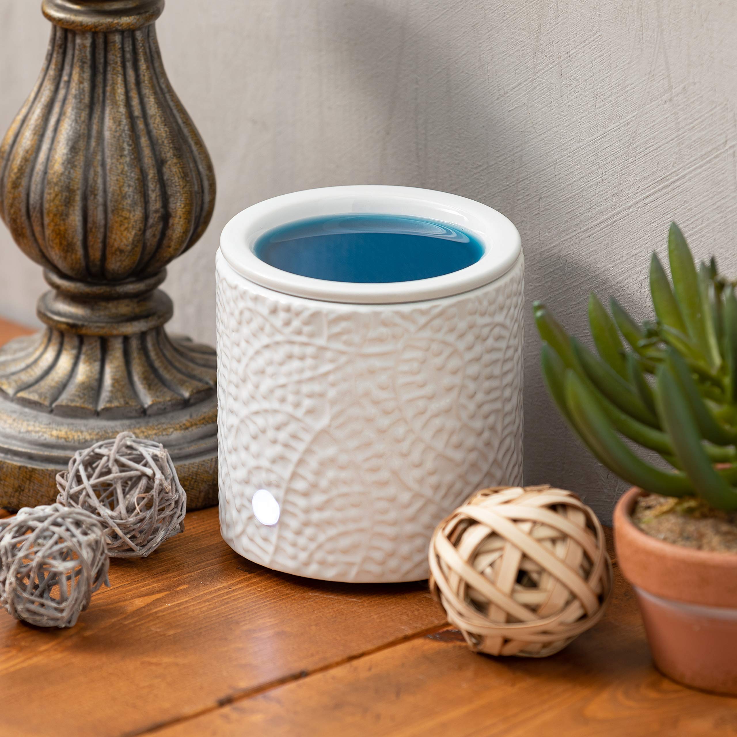 White Leaf Ceramic Electric Candle Warmer with Safety Timer | Automatic Plug-in Wax Melter for Scented Wax Cubes & Tarts | Home Office Air Freshener & Aromatherapy Decor | Perfect for Bedroom, Bathroom, Spa and Gift Giving