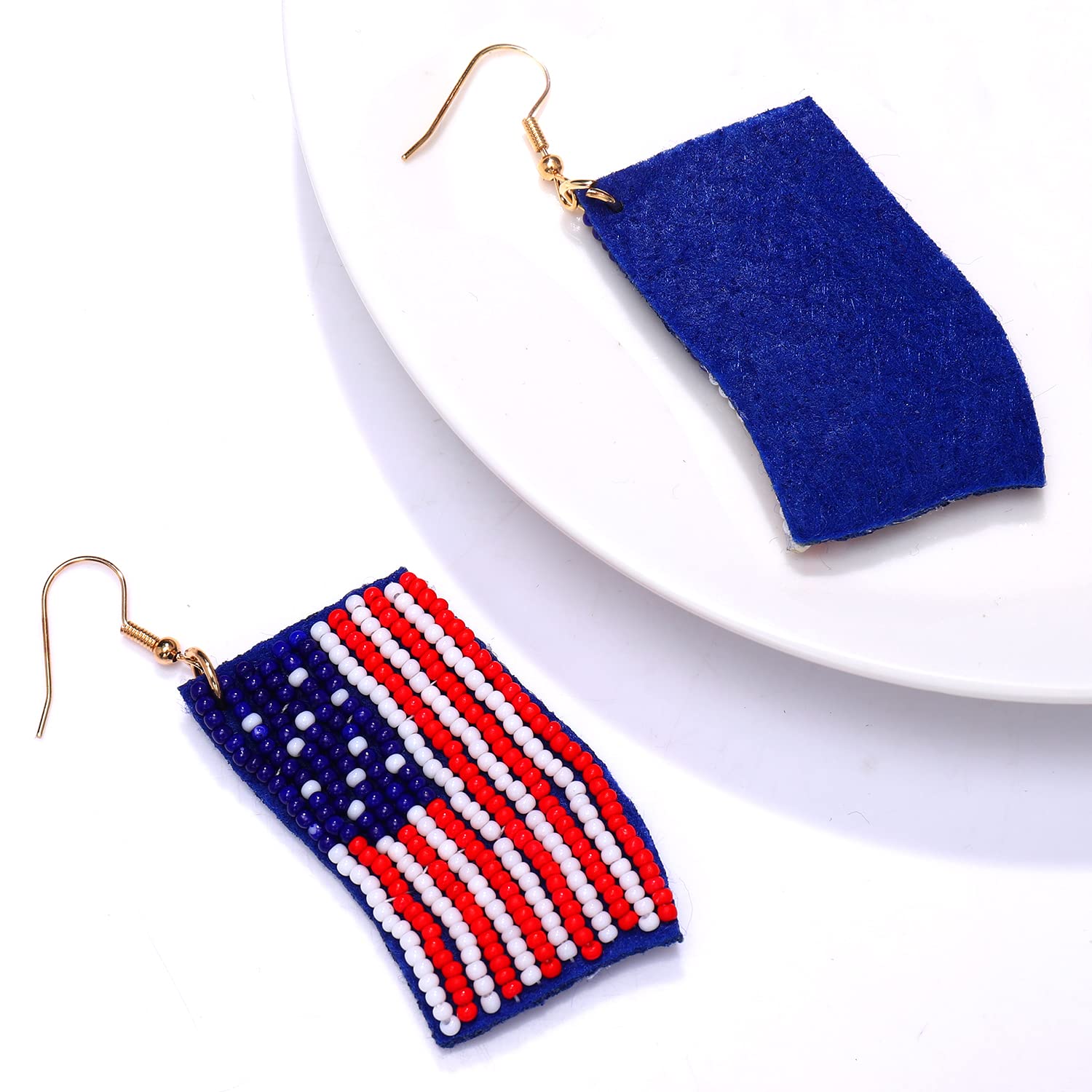 Patriotic American Flag Earrings for Women - Handmade Beaded Heart Star Dangle Drop Earrings - Perfect Independence Day & 4th of July Gifts - Great for Parties, Festivals, and National Celebrations