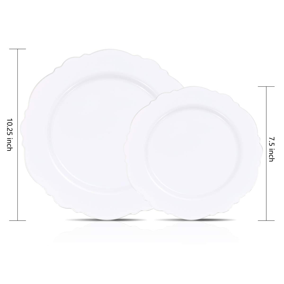 100-Piece Silver Plastic Plates Set - Elegant Baroque Design for Upscale Parties & Weddings - Includes 50 Dinner Plates (10.25