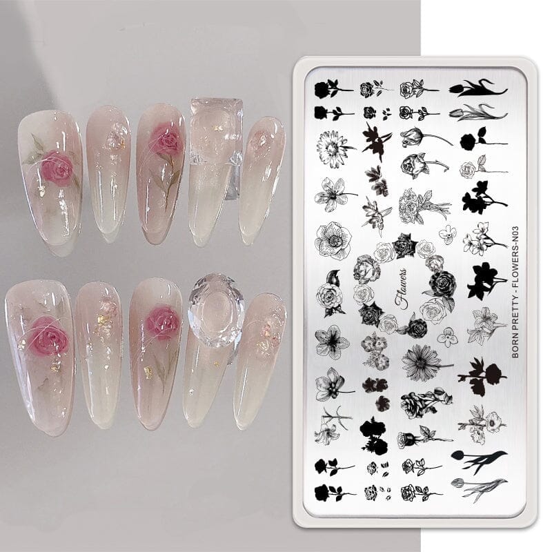 Floral Nail Art Stamping Plate - N03 - DIY Nail Design Kit for Salon & Home Manicure - Perfect for Spring, Wedding & Party Nail Decorations