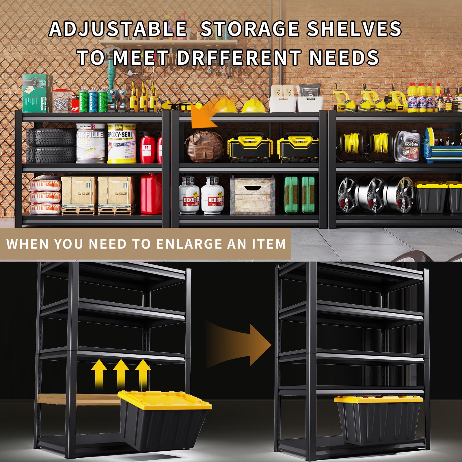Heavy Duty Garage Shelving Unit - Adjustable Metal Storage Shelves for Garage, Warehouse, Basement & Industrial Use | Durable Utility Rack for Organizing Tools, Equipment & Home Storage
