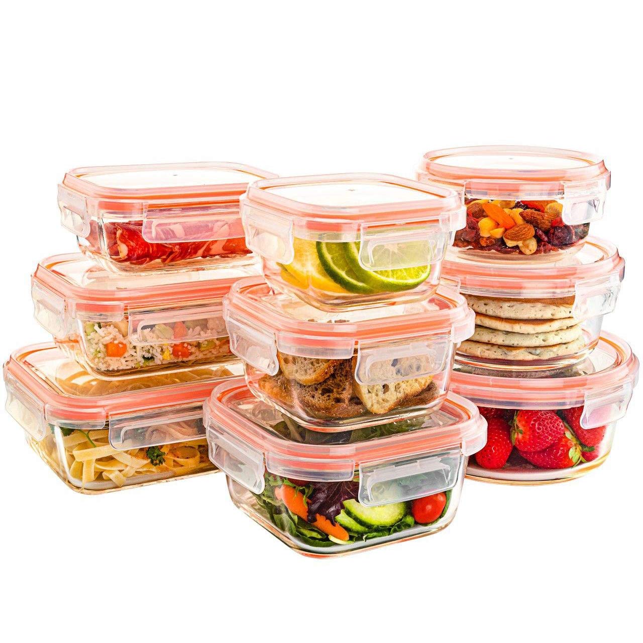 Jinamart 18-Piece Glass Food Storage Containers Set with BPA-Free Leakproof Lids - Includes 9 Extra Seal Rings, Oven & Freezer Safe - Perfect for Meal Prep, Leftovers & Pantry Organization