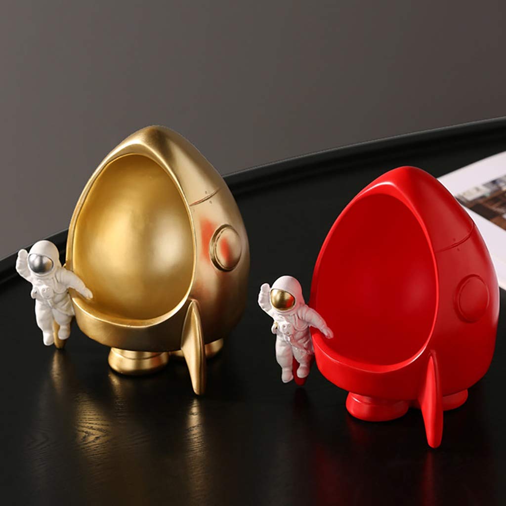 Gold Astronaut Figurine Key & Jewelry Tray - Resin Decorative Bowl for Candy, Earrings, Keys - Unique Home Desk Decor, Wedding Gift, Tabletop Sculpture - Perfect for Space-Themed Rooms & Office Organization