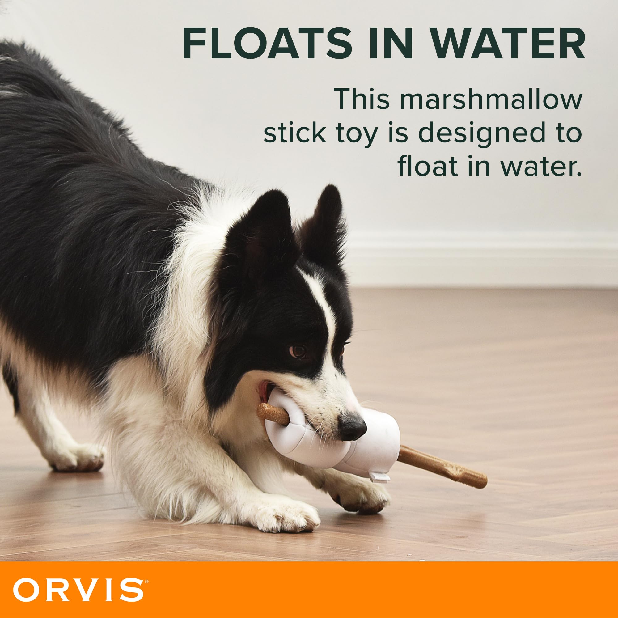 Orvis Floating Dog Toy - Durable Plush Fetch & Chew Stick with Removable Squeaky Marshmallows | Interactive Water & Camping Toy for Dogs | Perfect for Pool, Lake & Outdoor Play