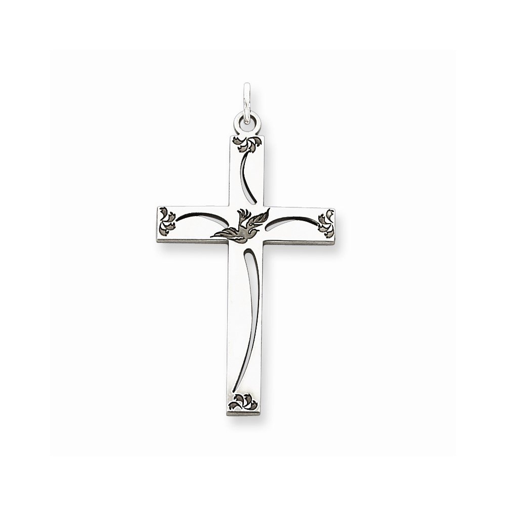 Elegant Sterling Silver Rhodium-Plated Laser-Engraved Cross Pendant Necklace - Perfect for Religious Gifts, Baptism, First Communion & Everyday Faith Jewelry