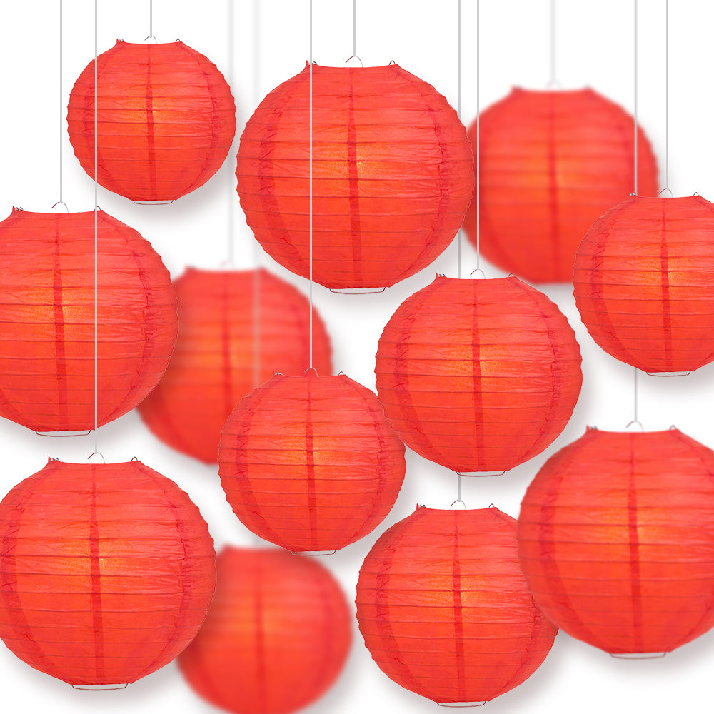 12-Piece Red Chinese Paper Lanterns Set - 12/10/8 Inch Hanging Decorations for Wedding, Party & Festival Decor - Perfect for Chinese New Year, Birthday Celebrations and Home Decoration