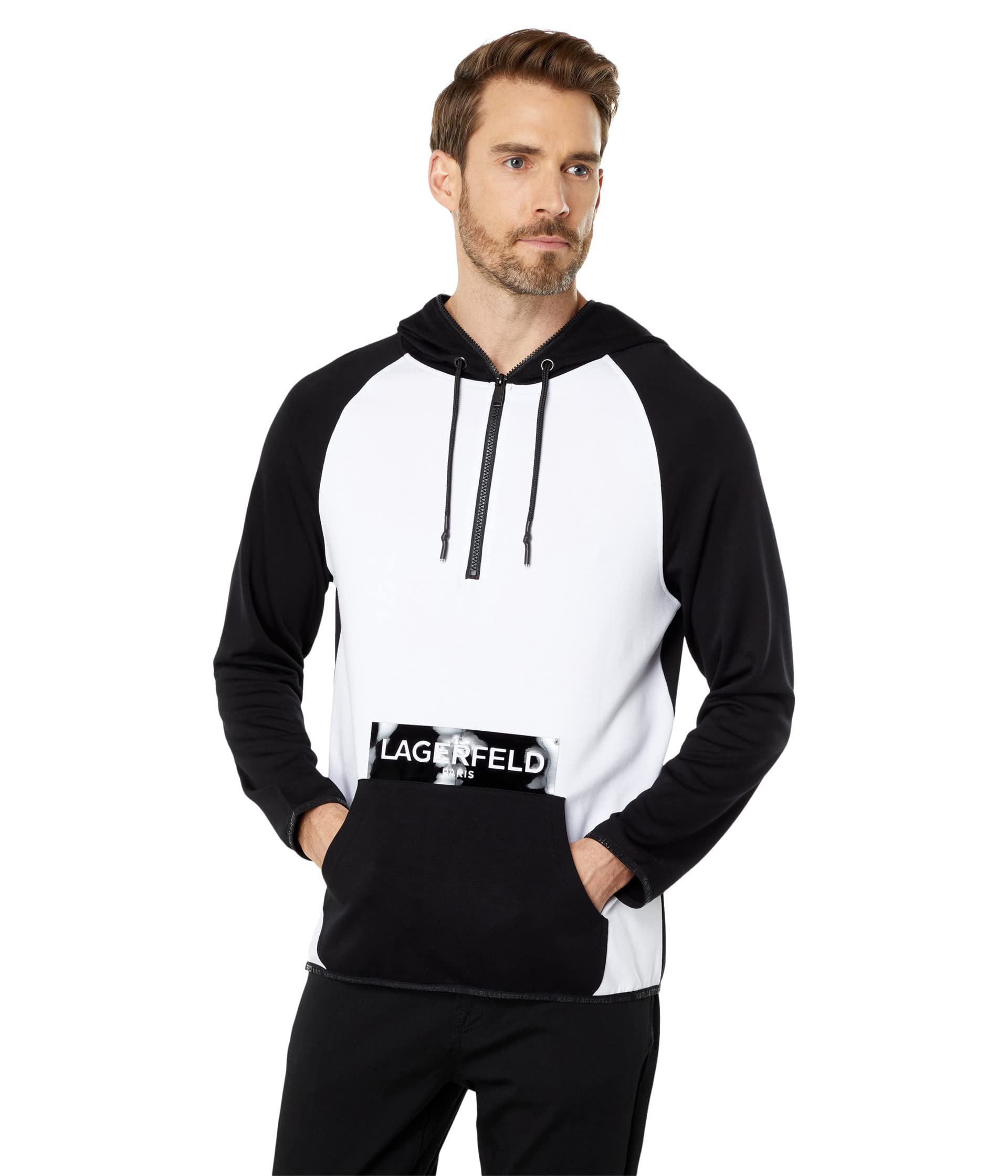 Karl Lagerfeld Paris Color-Blocked Hoodie for Women - Fashion Pullover Sweatshirt with Front Pocket | Casual Streetwear, Gym, Lounge & Everyday Wear