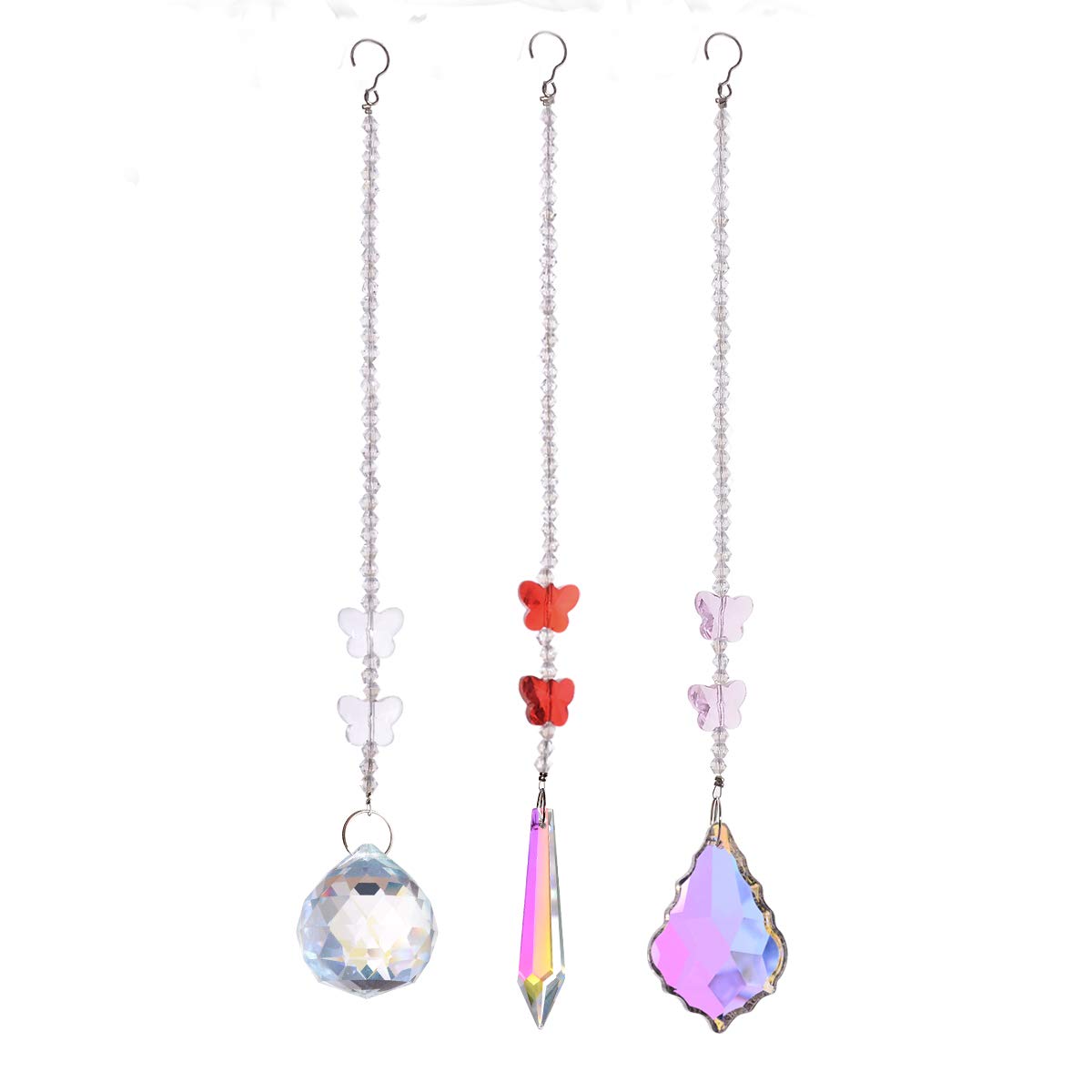 Crystal Glass Prism Ball - Rainbow Maker with Chakra AB Coating - Hanging Suncatcher for Windows, Home Decor & Spiritual Healing - Perfect Gift Set (Pack of 3) for Meditation Rooms, Living Spaces & Outdoor Gardens