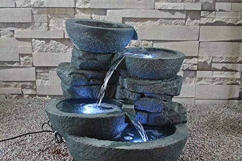 Jeco FCL059 Modern LED Lighted Water Fountain Bowl - Indoor/Outdoor Decorative Beige Fountain for Home, Garden, Patio & Office Decor