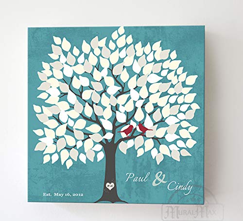 Personalized Wedding Tree Guest Book - Unique Bridal Shower Gift for 100-150 Signatures - Turquoise 30x30 Canvas Wall Art - Perfect for Wedding Receptions, Anniversaries & Home Decor