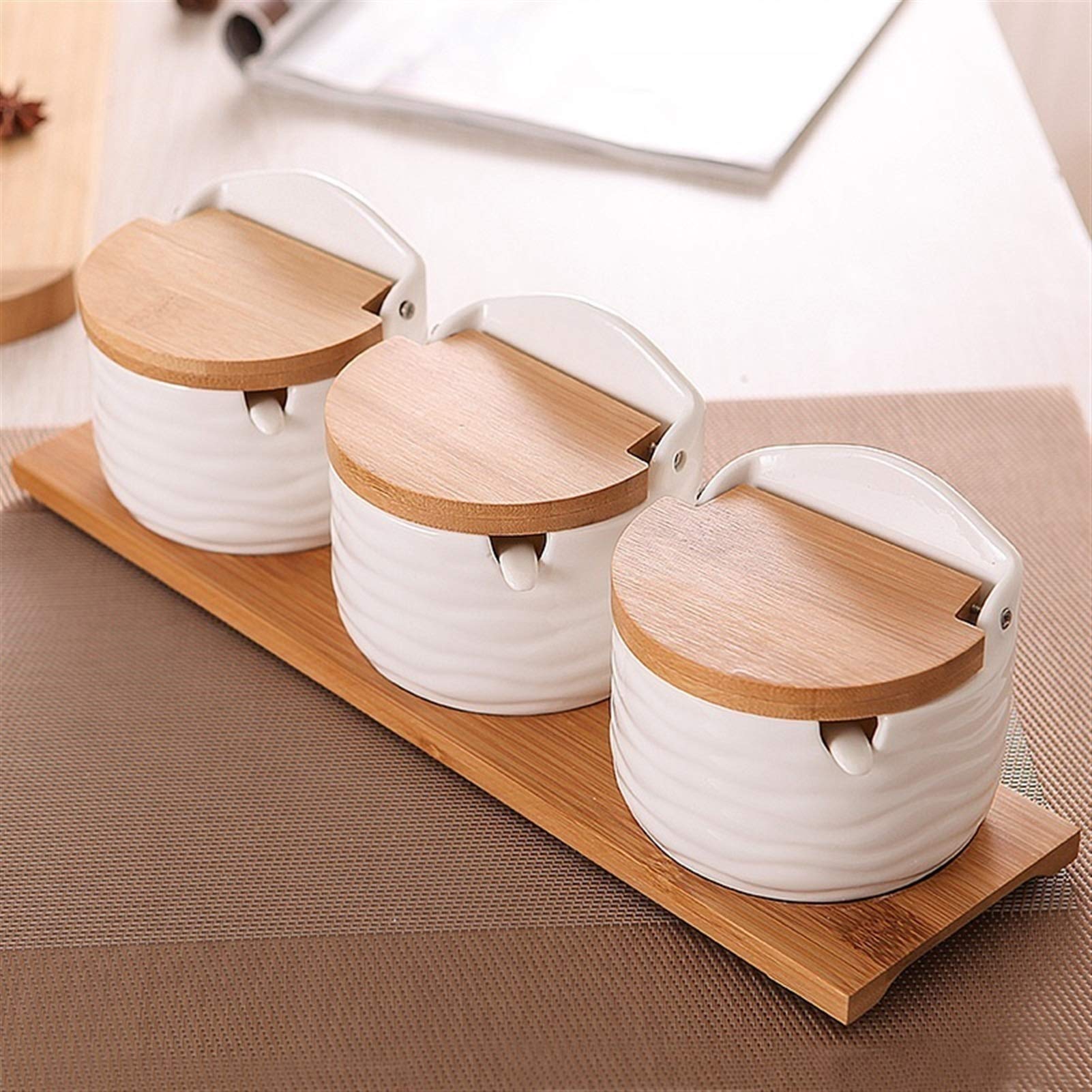 Premium Ceramic Condiment Jars Set - 250ML Spice Containers for Salt, Pepper & Seasonings | Airtight Kitchen Storage for Spices, Herbs & Dressings | Perfect for Cooking, Baking & Home Organization