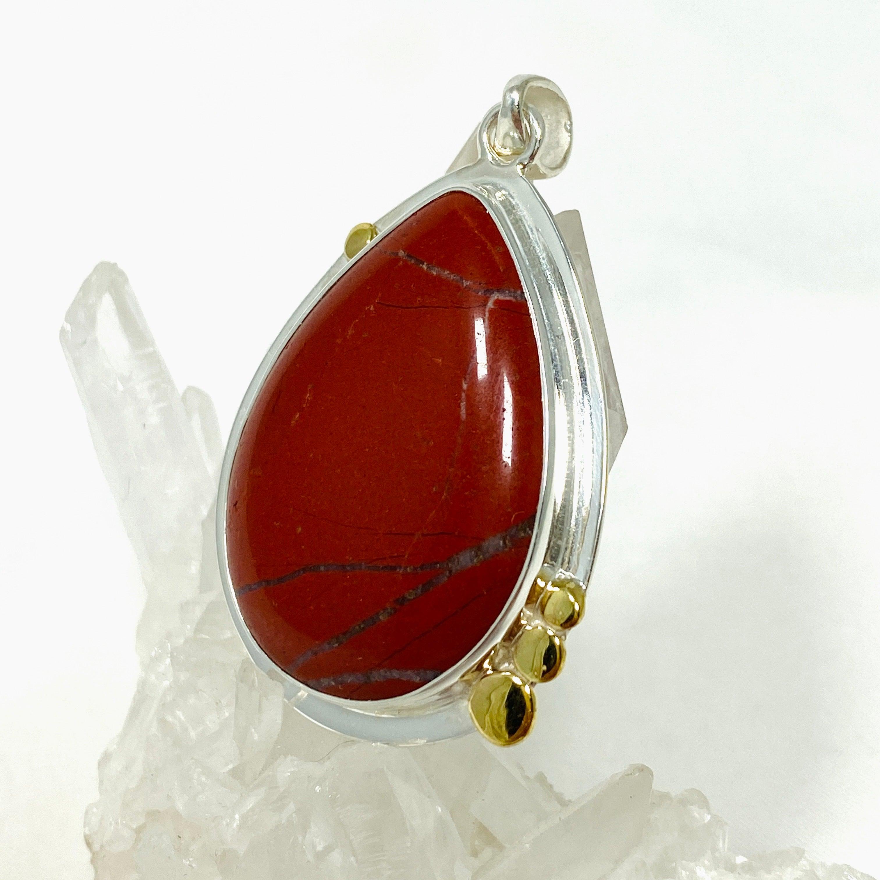 Natural Red Jasper Teardrop Pendant Necklace - Handcrafted Gemstone Jewelry KPGJ4445 for Meditation, Healing & Spiritual Protection