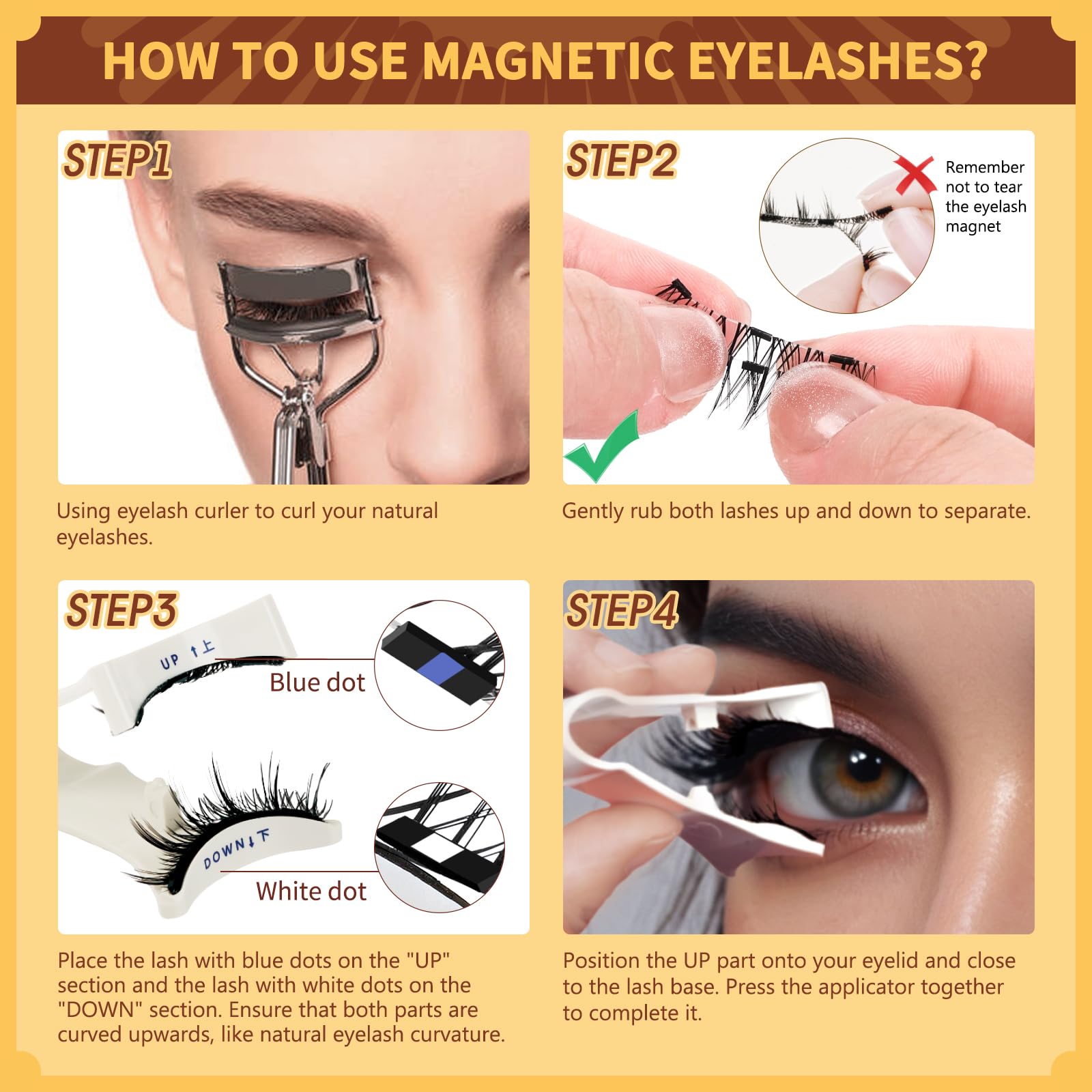 QUEWEL Magnetic Eyelashes Kit - Reusable No Glue Eyelashes with Applicator, Natural Cat Eye Look, Easy to Wear & Remove (1 Pair) - Perfect for Daily Wear, Parties & Special Occasions (B04)